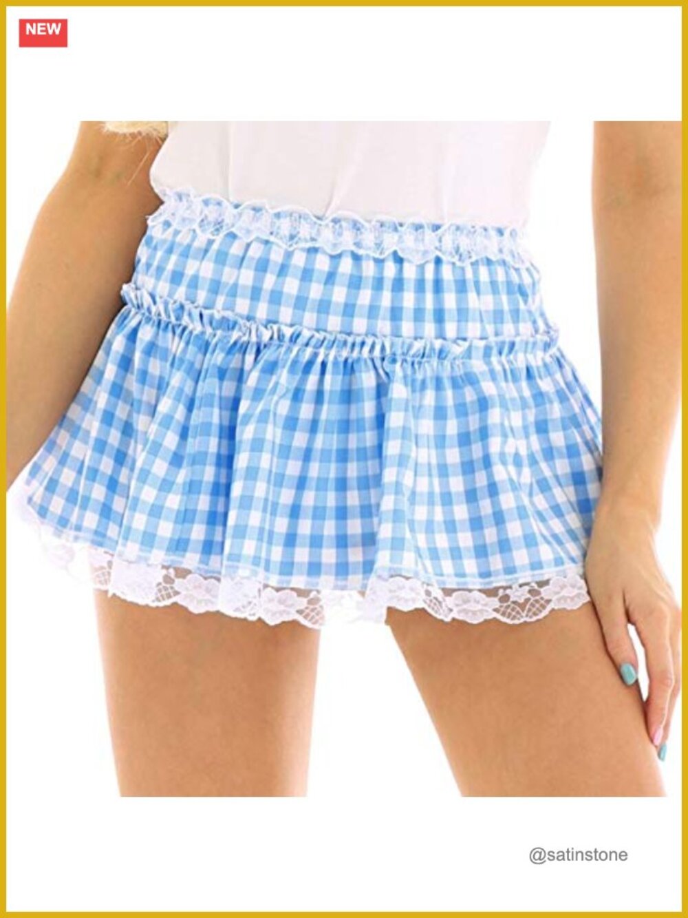 Gingham Pleated Mini Skirt Y2k Ruffle A-Line Polyester Blend